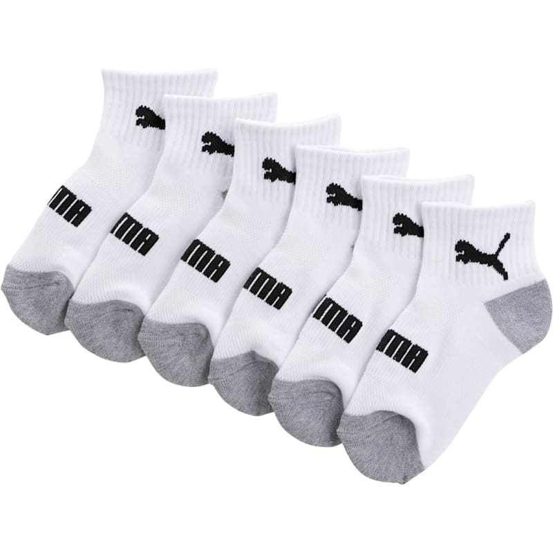 Unisex Quarter Crew Socks [6 Pack], WHITE / BLACK